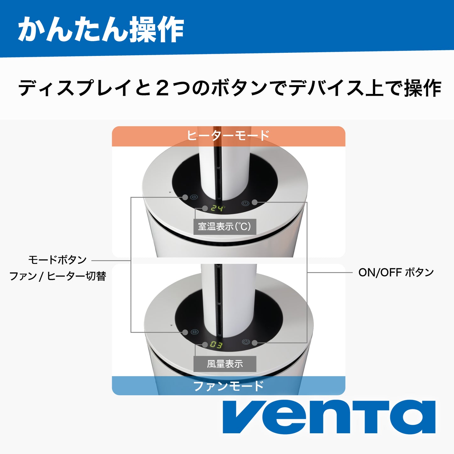 【省エネ/静音】(Venta) ベンタ サーキュレーション/ヒーター/空気清浄機 3 in 1 AP100 3 in 1 ～70 ㎡/オフィシャルサイト限定/３年延長保証サービス